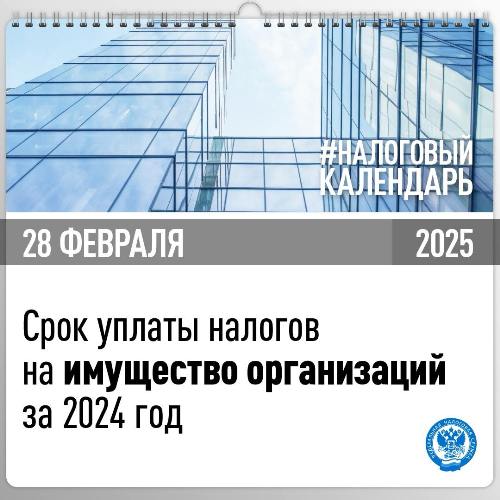 Организации должны уплатить налоги на имущество (транспортный и земельный, налог на имущество) за 2024 год не позднее 28 февраля.